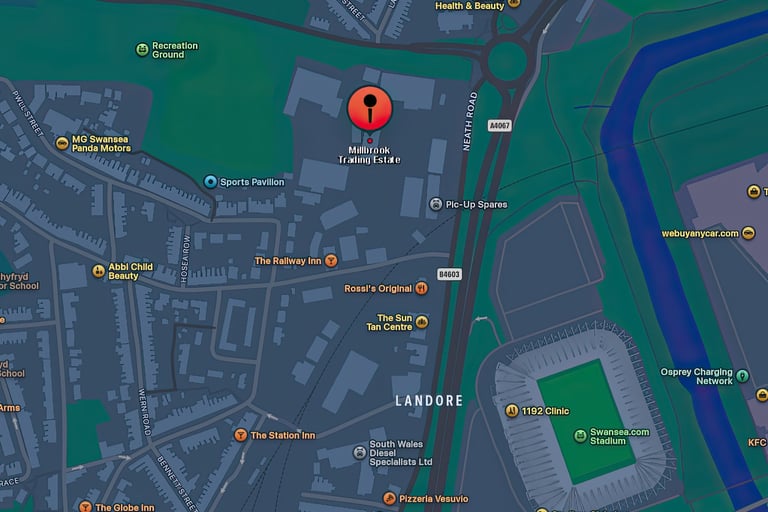 Map showing location of Swansea Bay Storage at Millbrook Trading Estate in Swansea