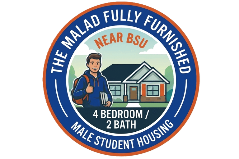 The Malad fully furnished male student housing near Boise State University featuring a 4 bedroom 2 bath floor plan.