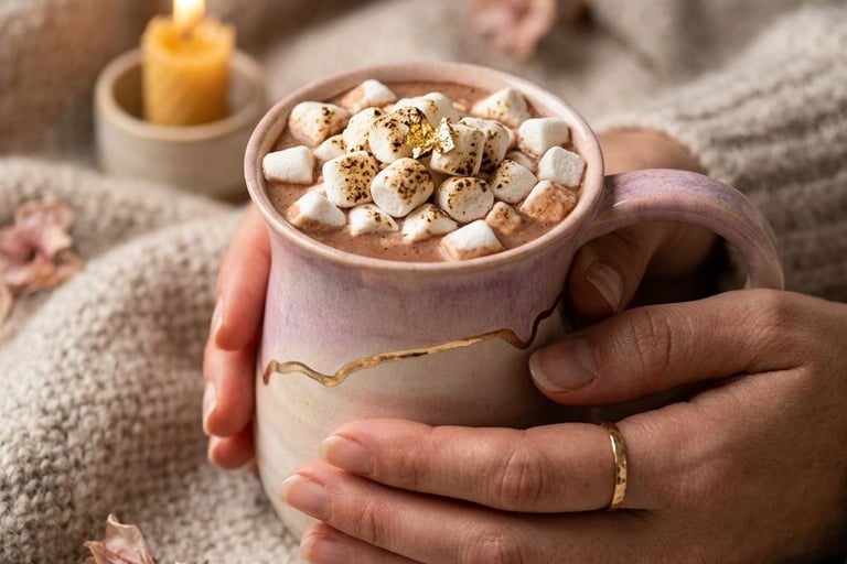 Handmade Sakura collection pottery mug with 24k gold luster detailing