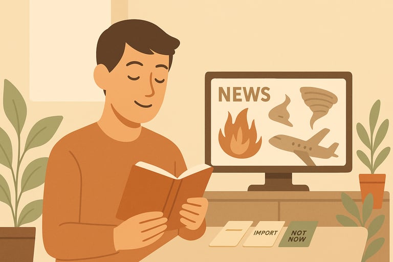 Persona informándose con calma mientras ignora el caos televisivo