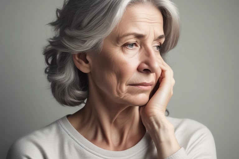 an older woman looking tense
