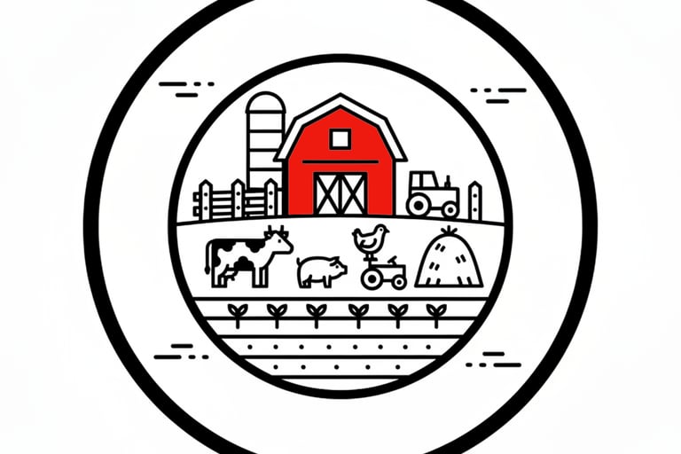 drawing of a farm with animals