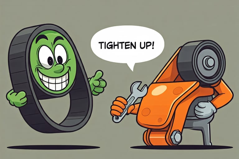 Serpentine belt tensioner telling a Serpentine belt to Tighten Up! Cartoon