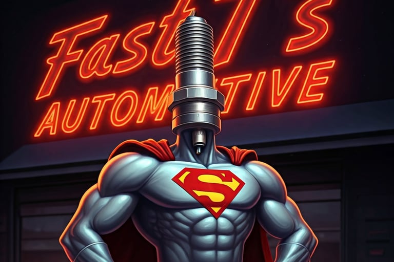 Fast T's Automotive Spark Plug Man Super hero