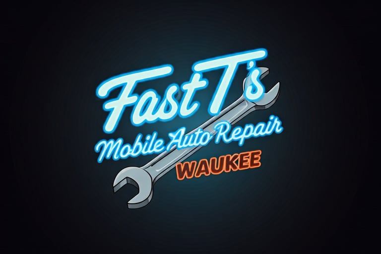 Neon sign that says Fast T's Mobile Auto Repair Waukee