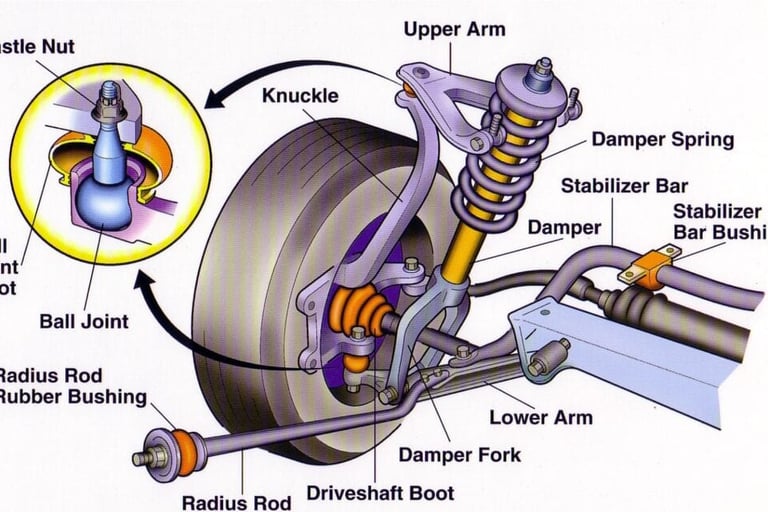 complete diagram of a vehicles suspension components 