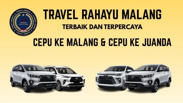 Travel Rahayu Malang terbaik rute Cepu ke Malang dan Cepu ke Juanda pakai mobil Innova warna putih