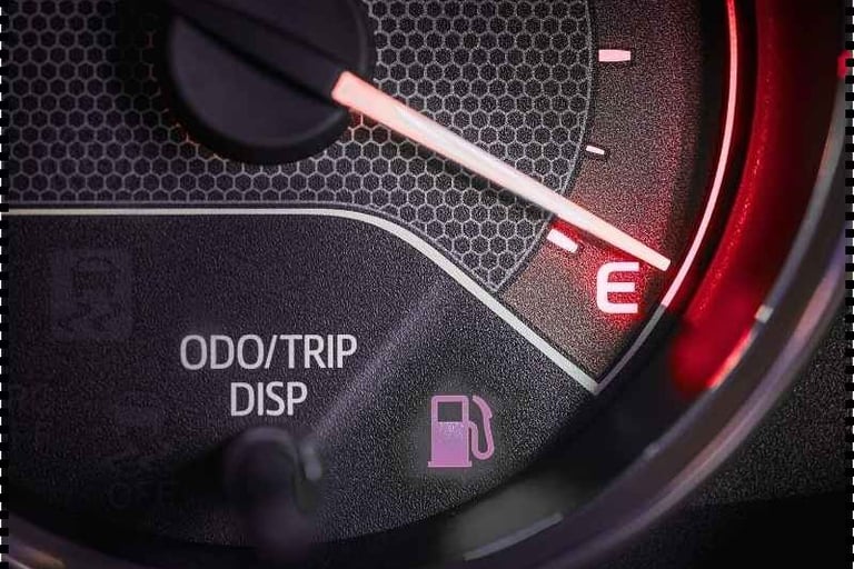 indicador de combustível do carro na reserva mostrando consumo elevado