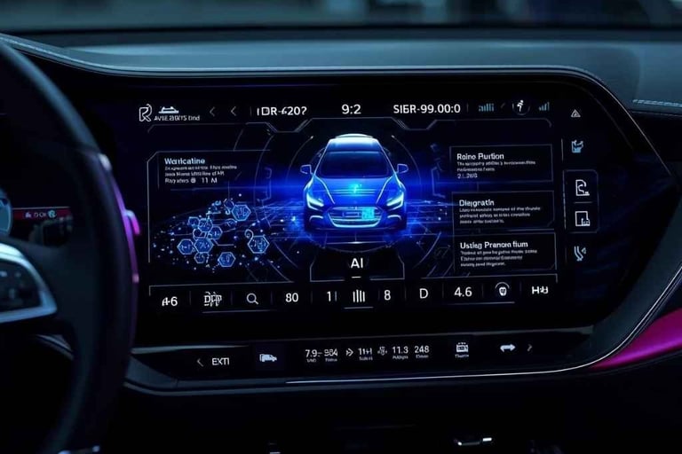 Interface digital com IA integrada, mostrando o avanço tecnológico nos automóveis de 2026.
