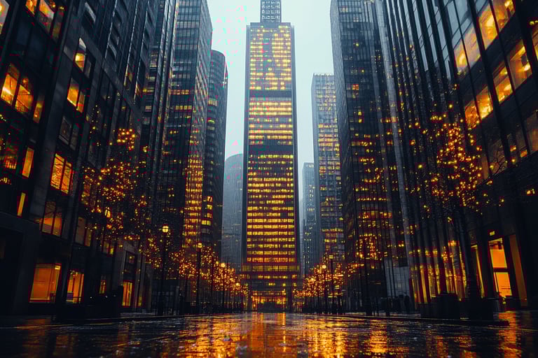 uma avenida com edifícios altos