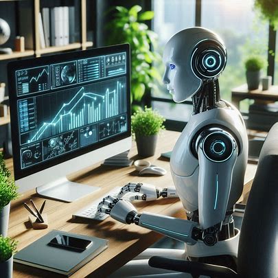 a robot - like robot sitting at a desk