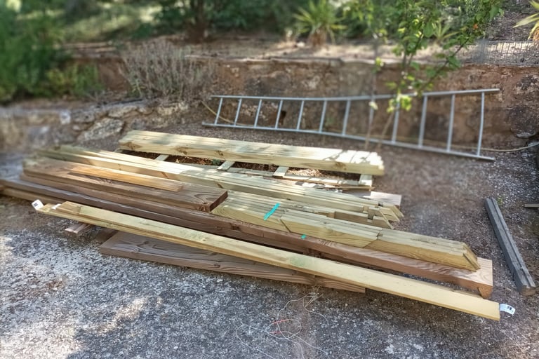 Cross pieces waiting to be installed