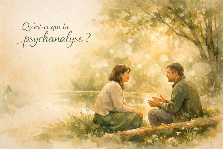 Discussion en face-à-face dans un cadre naturel illustrant un échange en psychanalyse
