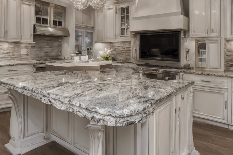 a kitchen with a large island and a large island