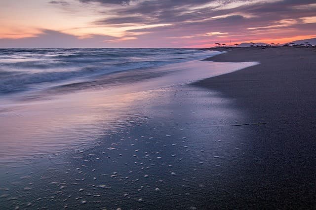 Sunset view of Velika Plaza in Ulcinj Montenegro longest sandy beach of the country