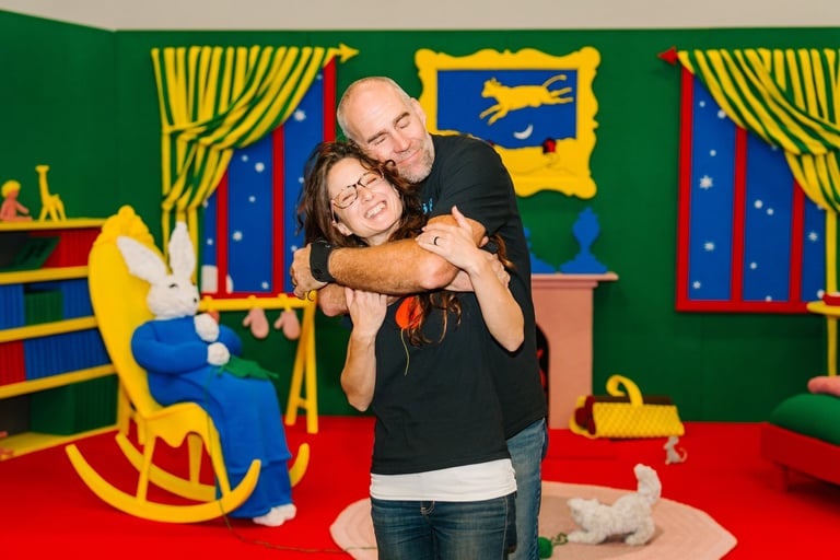 Dundee & Lee fiber artist Emilie Odeile with creative producer Ken Chapin in front of their art installation Goodnight Moon