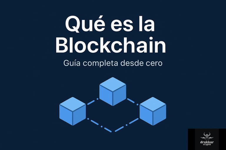 Ilustración de bloques conectados que explica de forma visual qué es la blockchain y cómo funciona la cadena de bloques desde