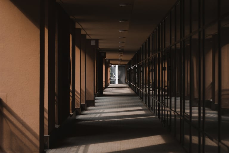 a hallway with a long hallway with a long hallway