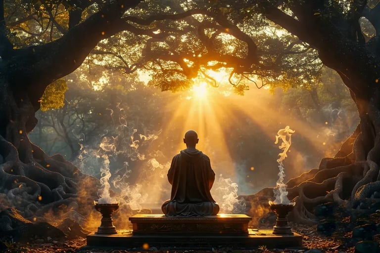 monk meditating in the garden 