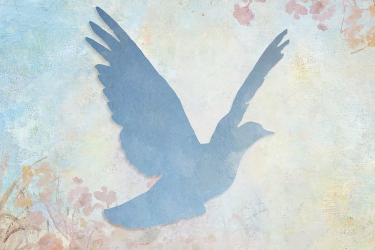 pastel painting of a dove in flight
