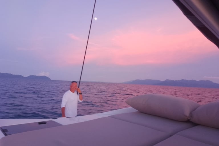 Finally we are off - into the sunset