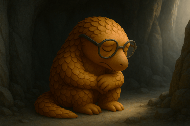 pangolin triste dans une grotte
