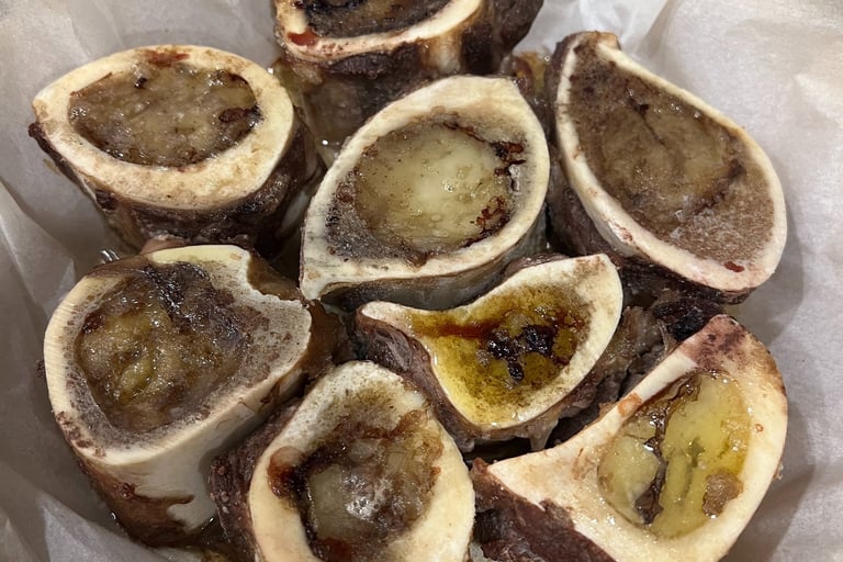 Roasted grass-fed beef marrow bones 