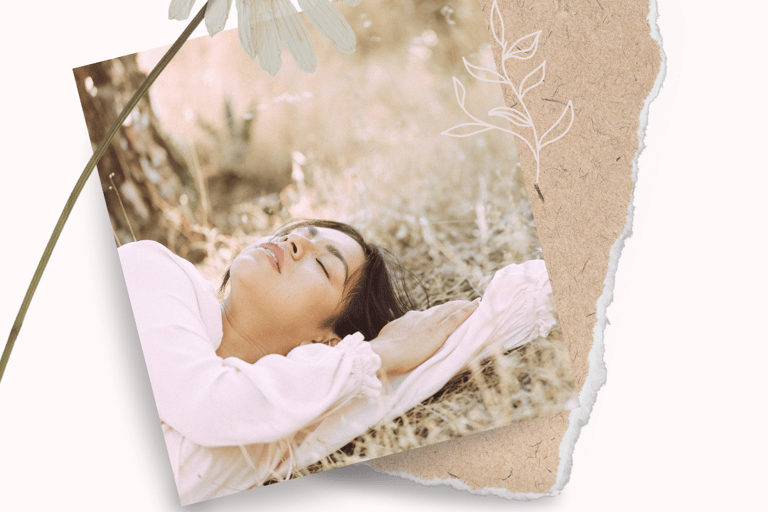 A women practicing self-love through meditation in nature