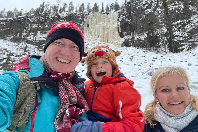 Family photo frozen waterfall