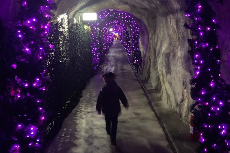 Child walking down tunnel to see Santa