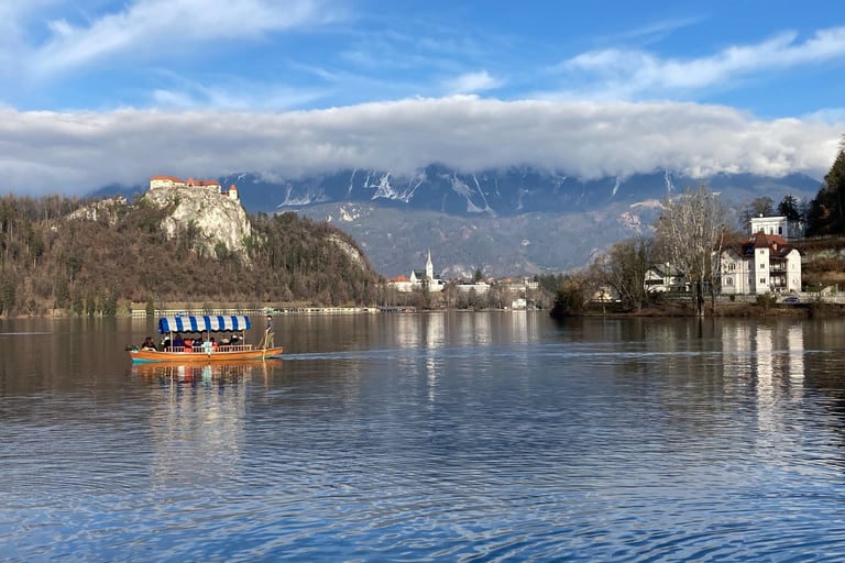 Lake Bled looking at the castle in winter