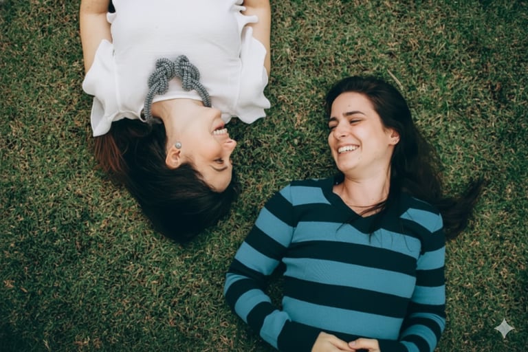 Two friends smiling and laughing