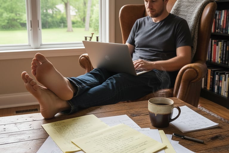 man relaxing typing on computer
