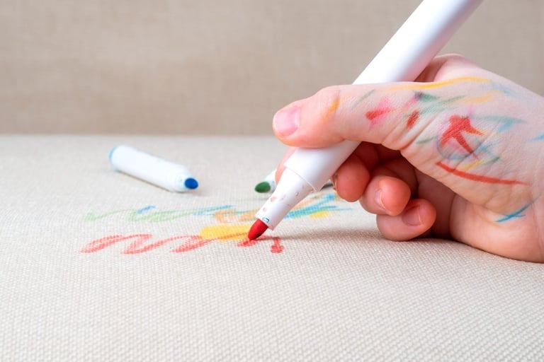 Kid drawing on the couch