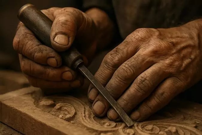 Mãos envelhecidas mostrando o sacrifício e a disciplina silenciosa no trabalho diário.