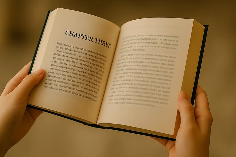 Hands holding a book open to chapter 3 - Christopher Wilson story