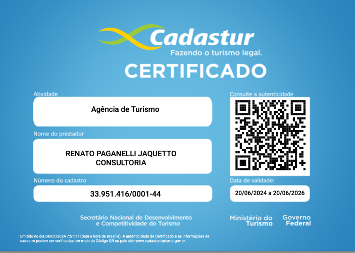 Agencia certificada no ministerio do turismo Cadastur