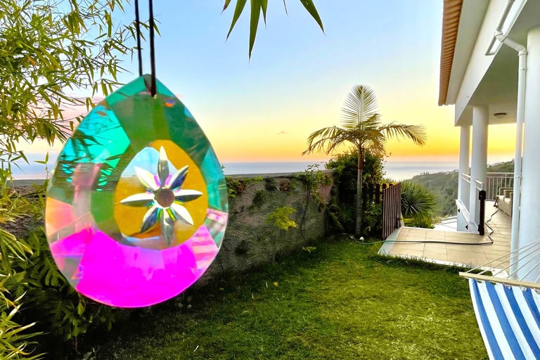 a colorful crystal Indigo Star House bamboo garden