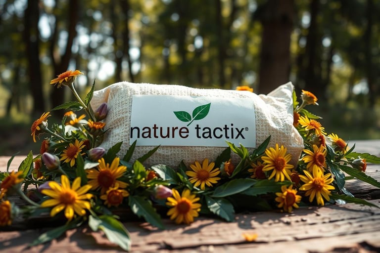 arnica flowers, with burlap bag, nature tactix label