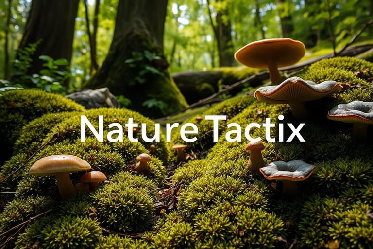 Moss and fungus thriving in a lush forest environment