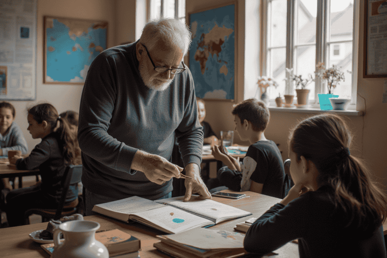 Man teaching children