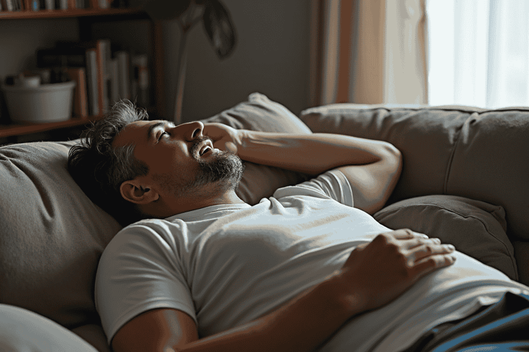 Man exhausted on a sofa
