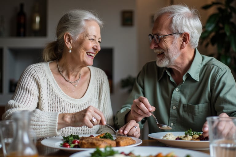 Older man and woman eating