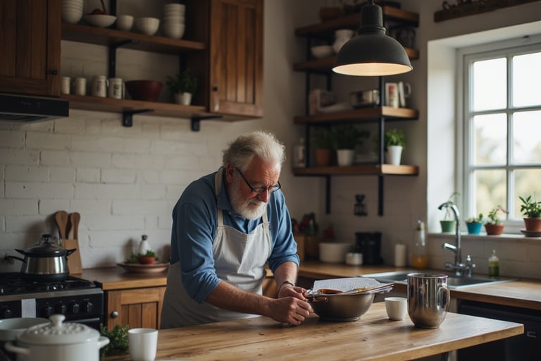 Man in a kitchen cooking