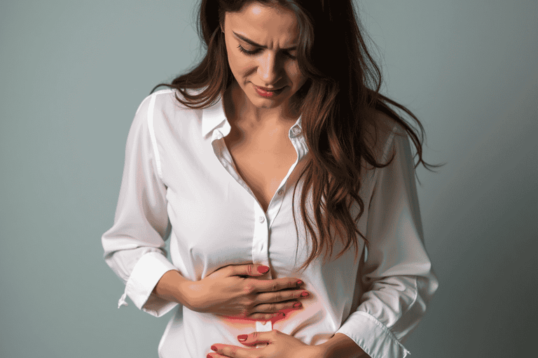 Woman touching her stomach