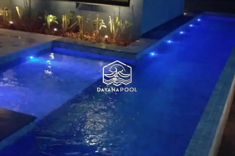 kolam renang minimalis hasil dari dayanapool dengan mozaik kuda laut