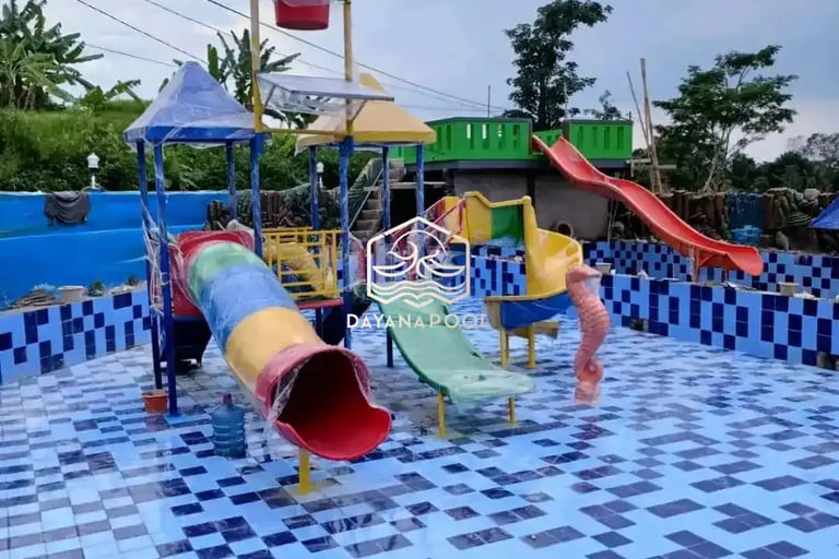Anak-anak tertawa riang bermain di kolam renang, menggambarkan kebahagiaan keluarga.