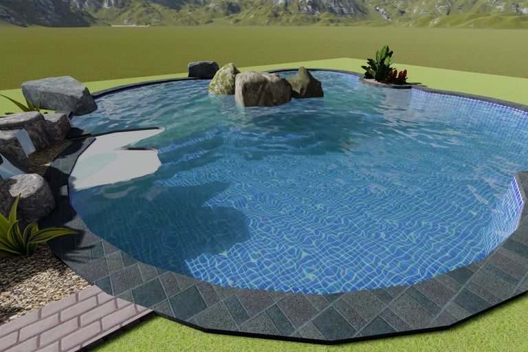 desain 3D kolam renang.