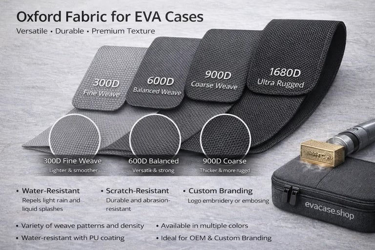Comparison of 300D to 1680D Oxford fabric weaves for durable, water-resistant custom EVA cases.