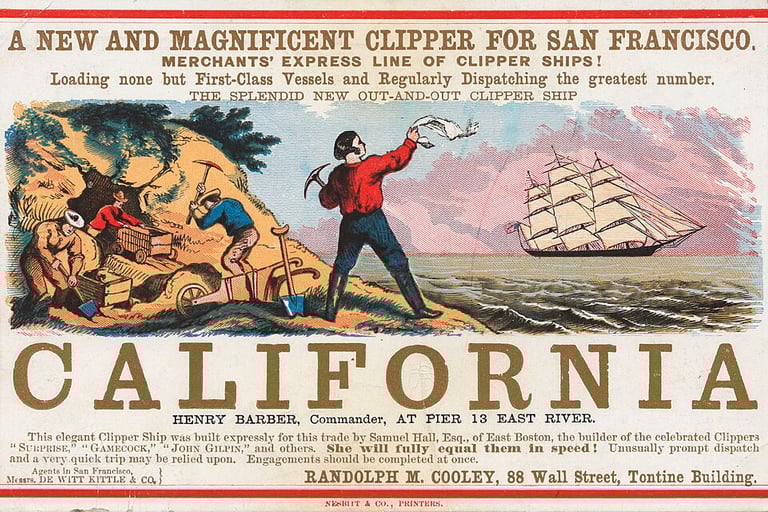 Anúncio sobre a viagem para a Califórnia. 1850